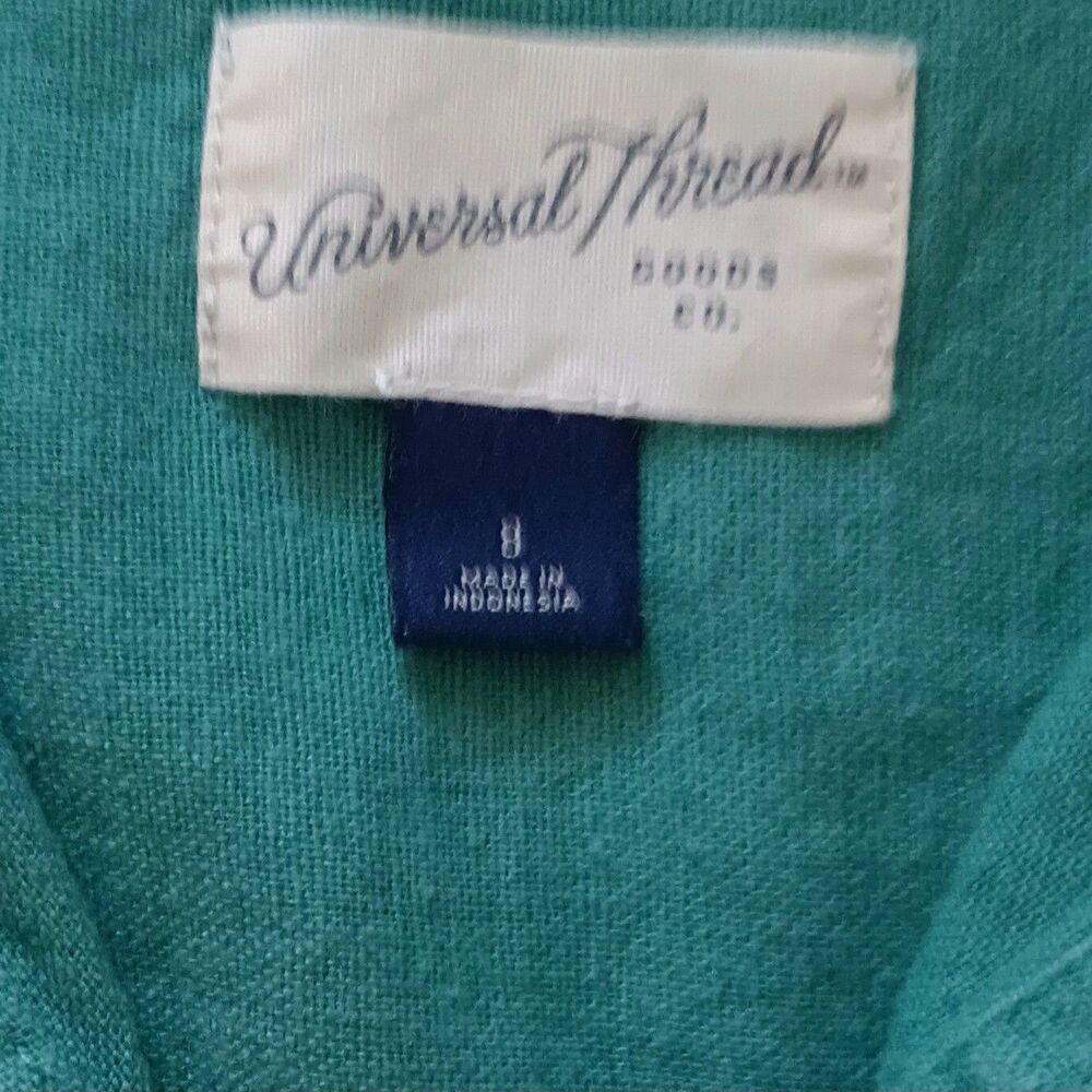 Sage Green Jumpsuit Womens 8 Linen Blend Button Tie Front Pockets Beachy Coastal - Picture 2 of 13